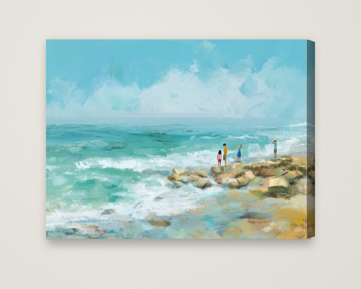 Coastal Shoreline Watercolor Art as a stretched canvas