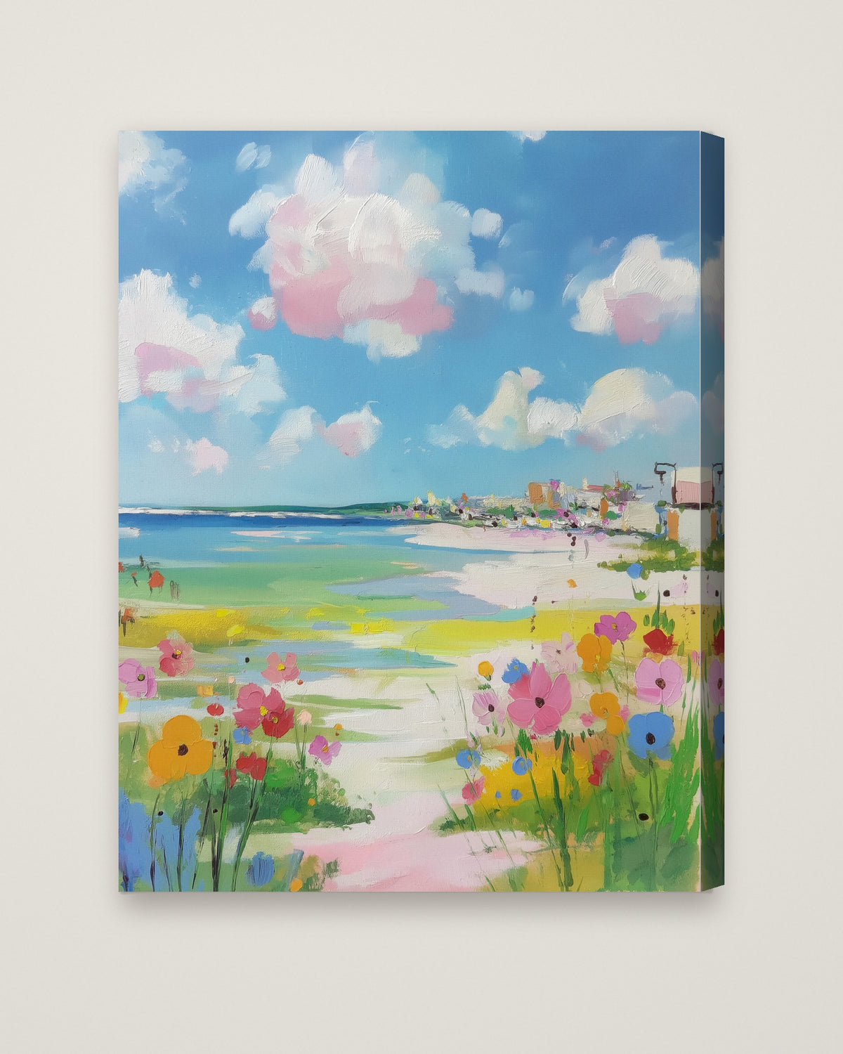 Coastal Wildflower Beach Painting as a stretched canvas
