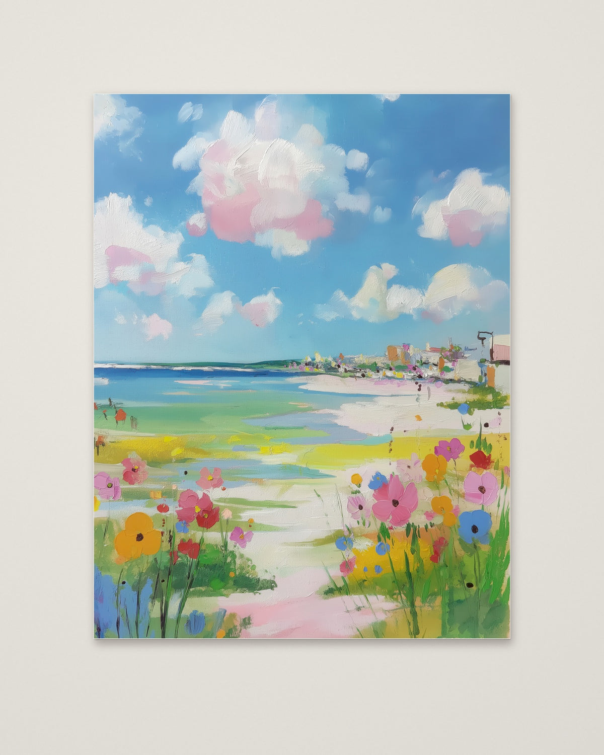 Coastal Wildflower Beach Painting as an unframed matte paper print