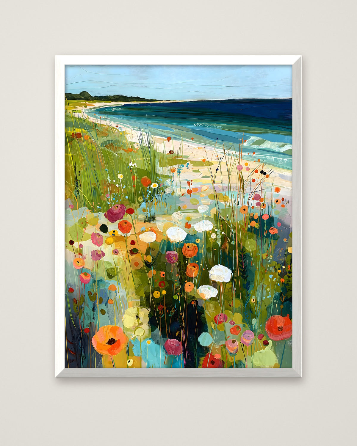 Coastal Wildflower Meadow Art in a white frame