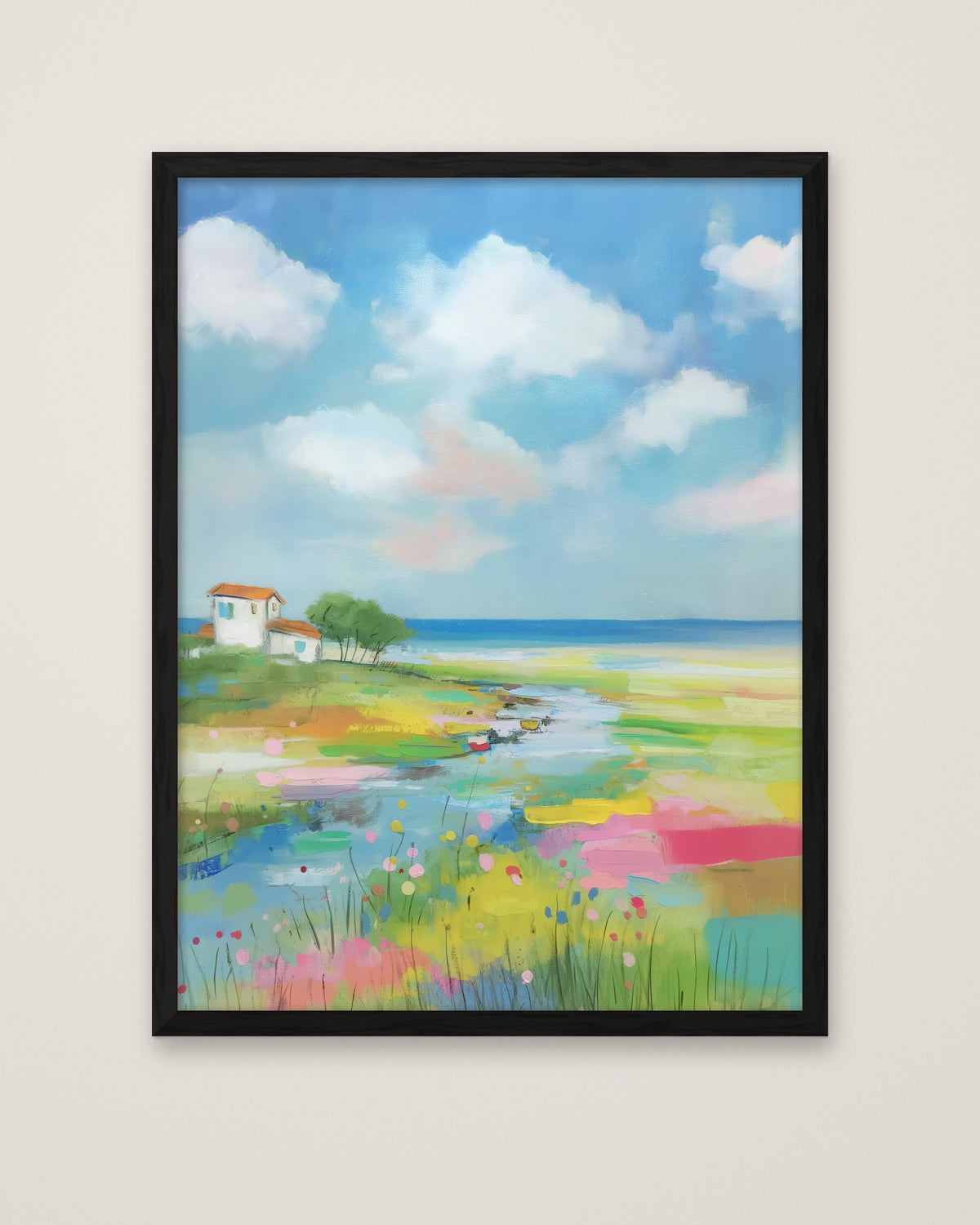 Coastal Wildflower Meadow Landscape in a black frame