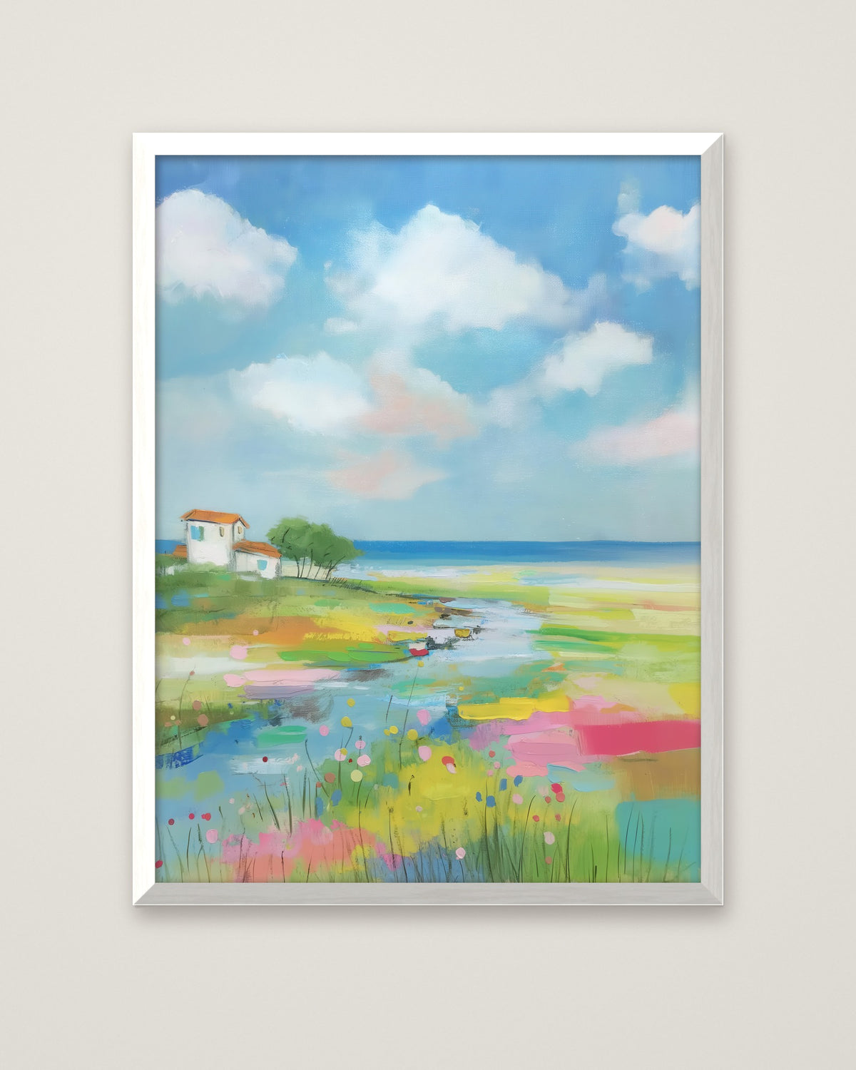 Coastal Wildflower Meadow Landscape in a white frame