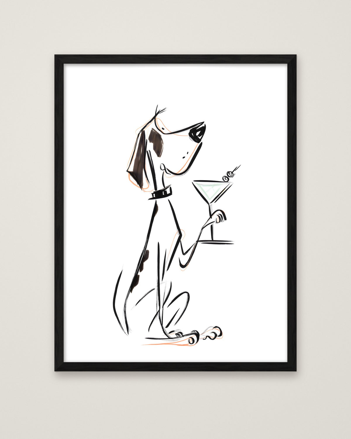 Cocktail Dog Martini Art in a black frame