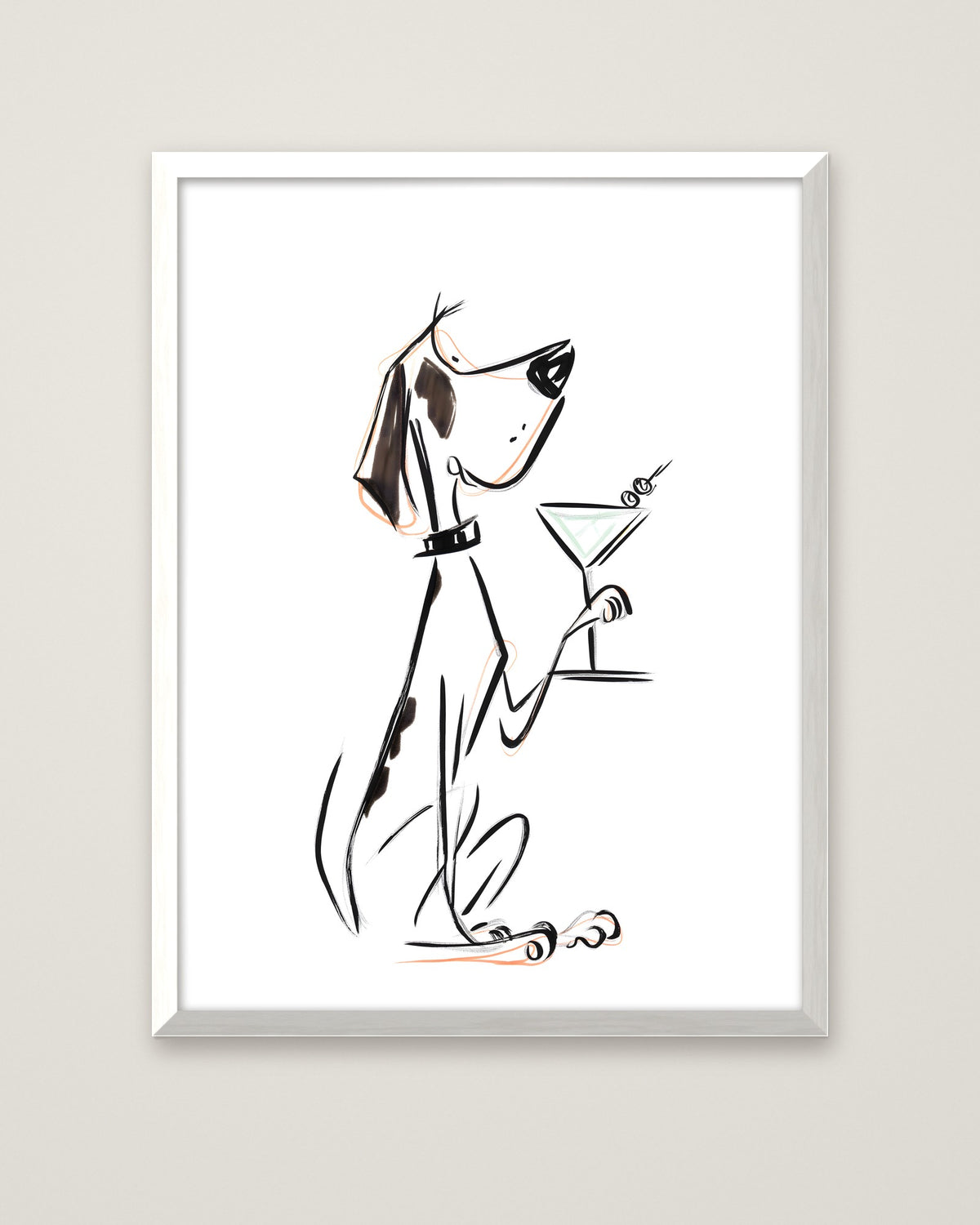 Cocktail Dog Martini Art in a white frame