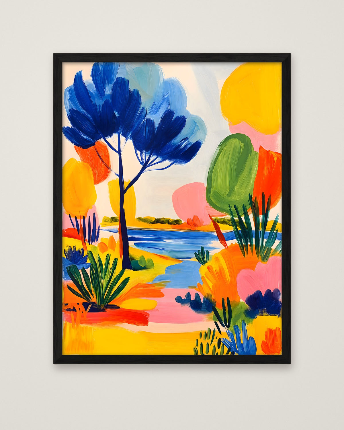 Colorful Abstract Landscape Art in a black frame