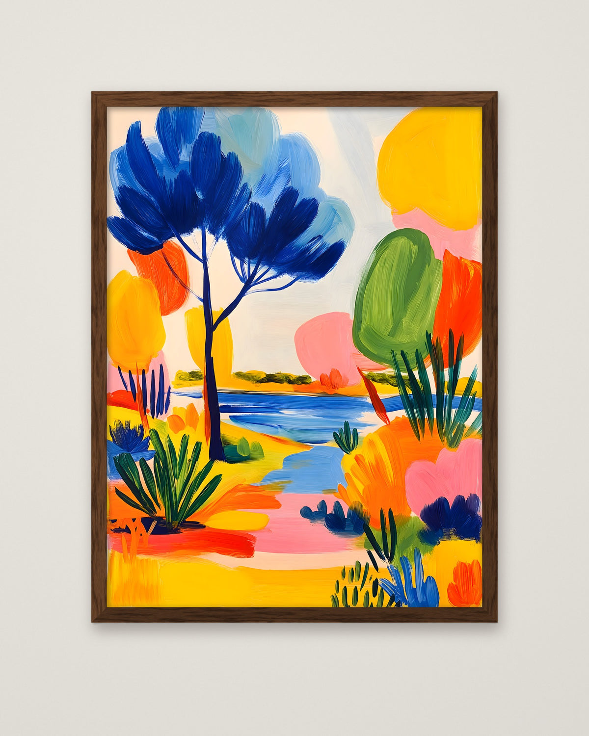 Colorful Abstract Landscape Art in a dark wood frame