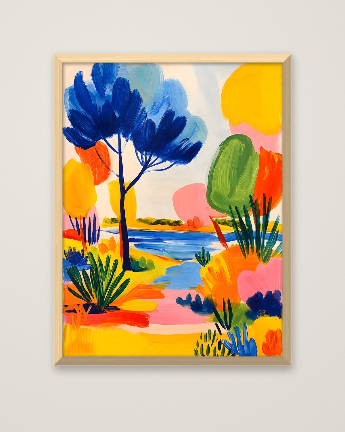 Colorful Abstract Landscape Art in a natural wood frame