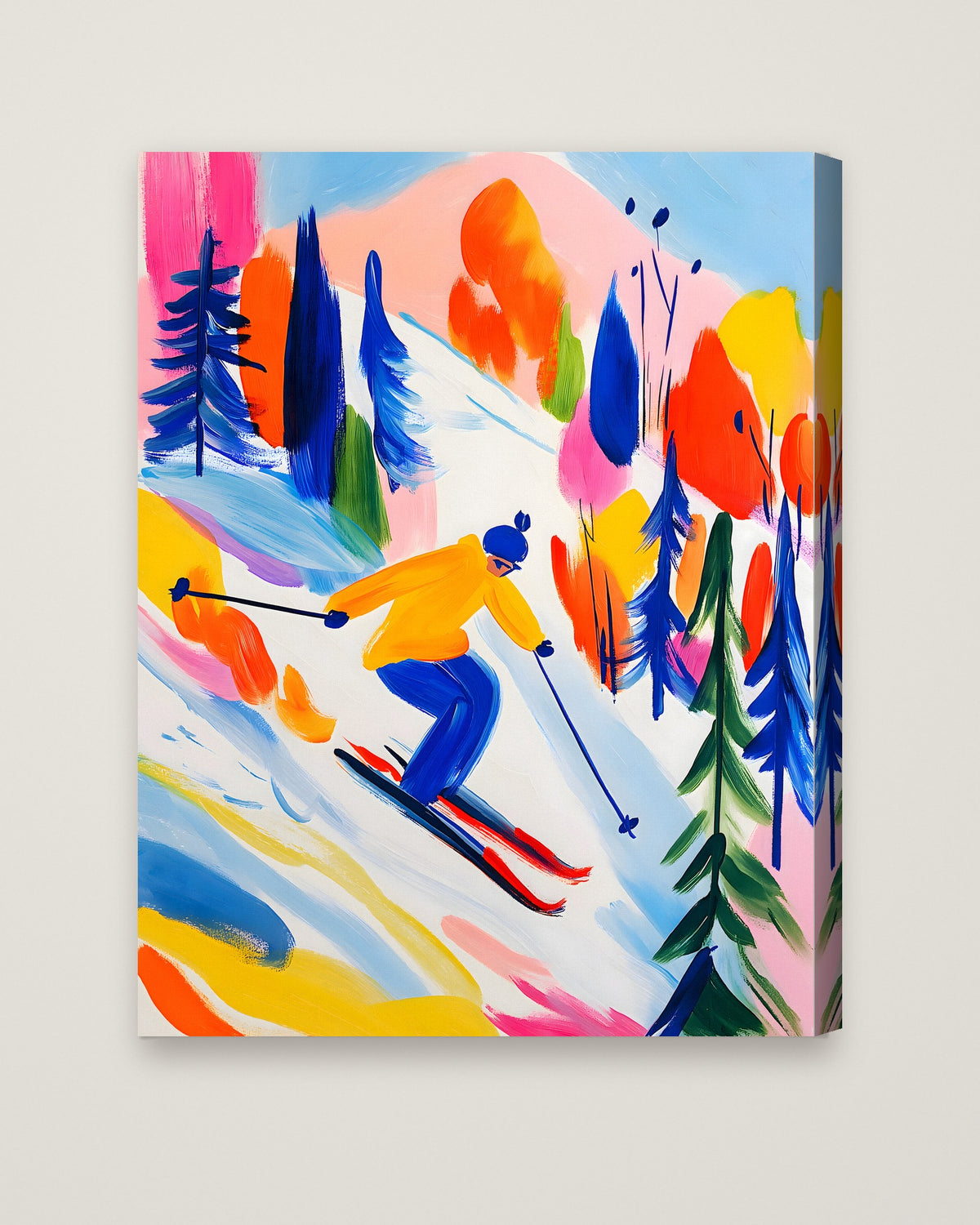 Colorful Abstract Skier Art as a stretched canvas