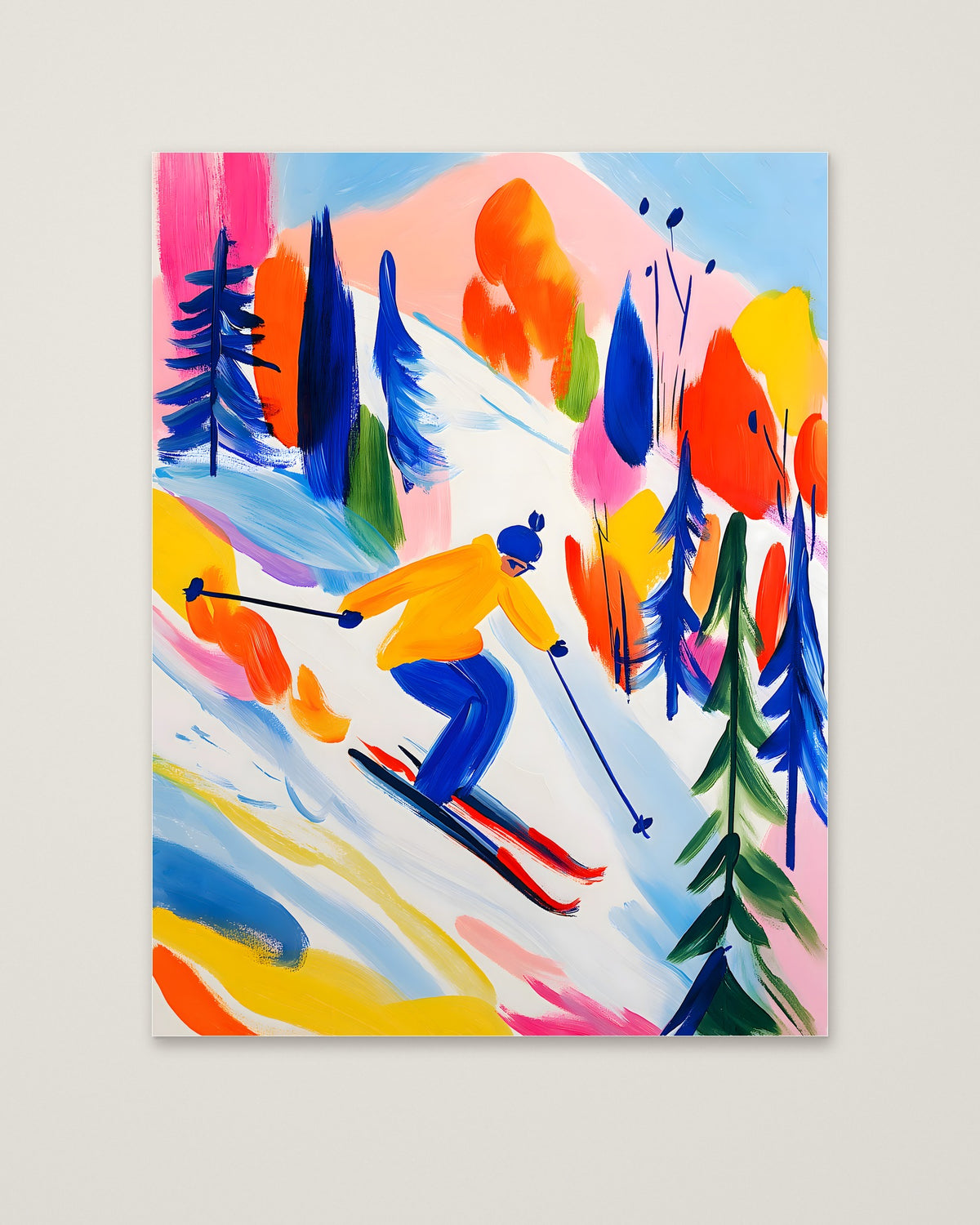 Colorful Abstract Skier Art as an unframed matte paper print