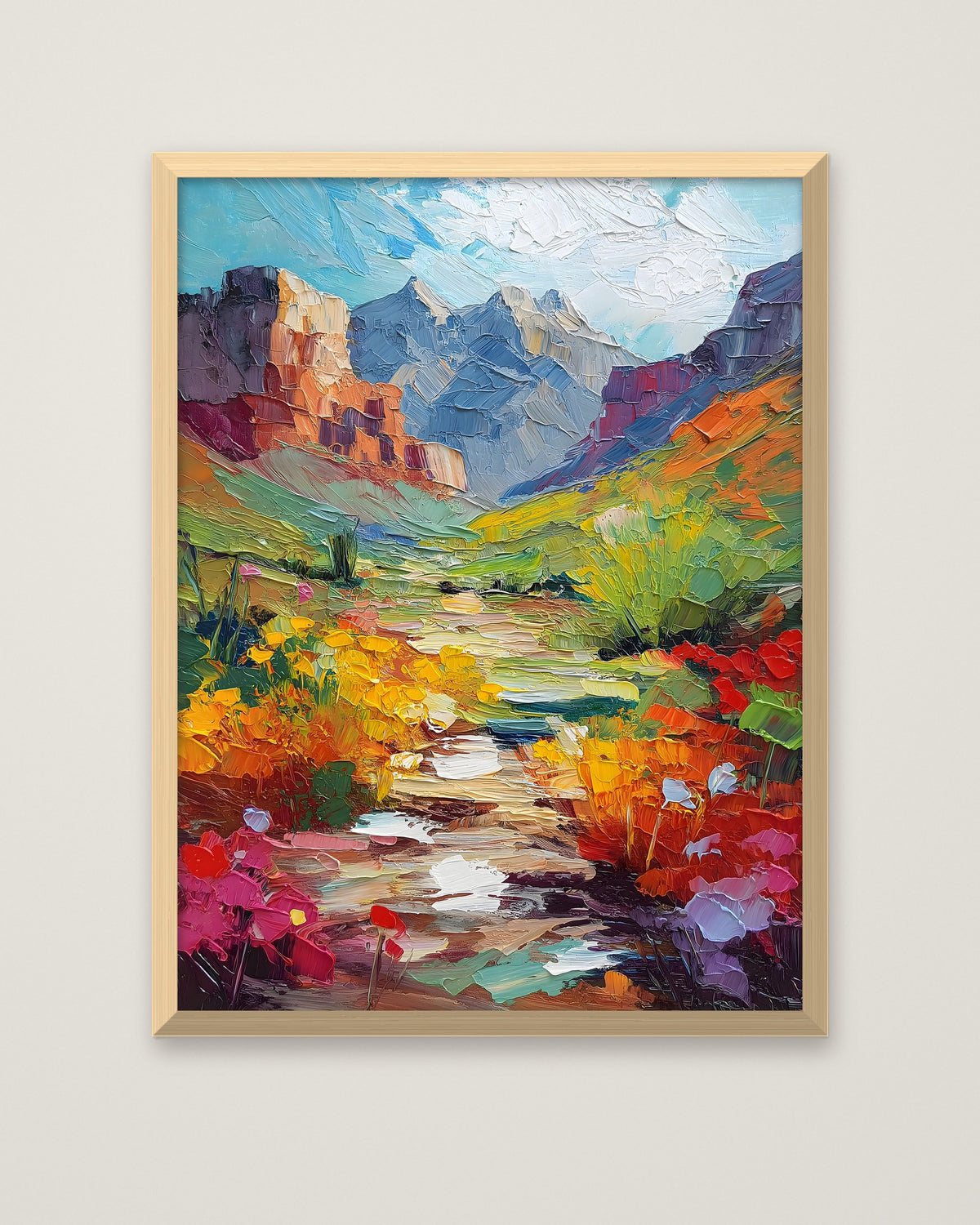 Colorful Canyon Wildflower Landscape in a natural wood frame