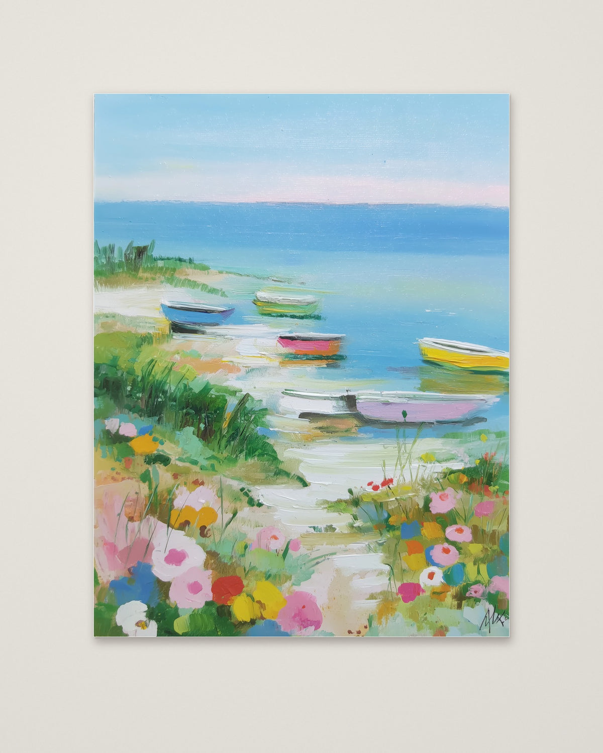 Colorful Coastal Boats Wildflowers as an unframed matte paper print