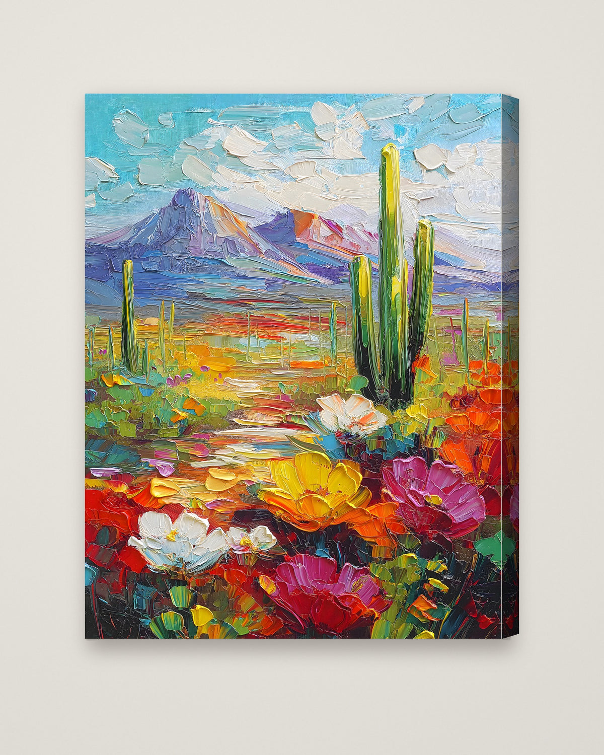 Colorful Desert Cactus Wildflower Art as a stretched canvas