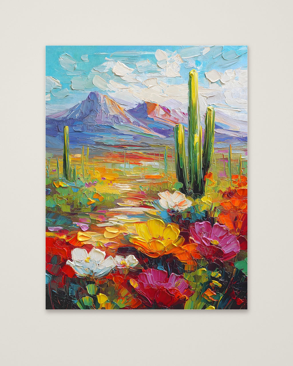 Colorful Desert Cactus Wildflower Art as an unframed matte paper print