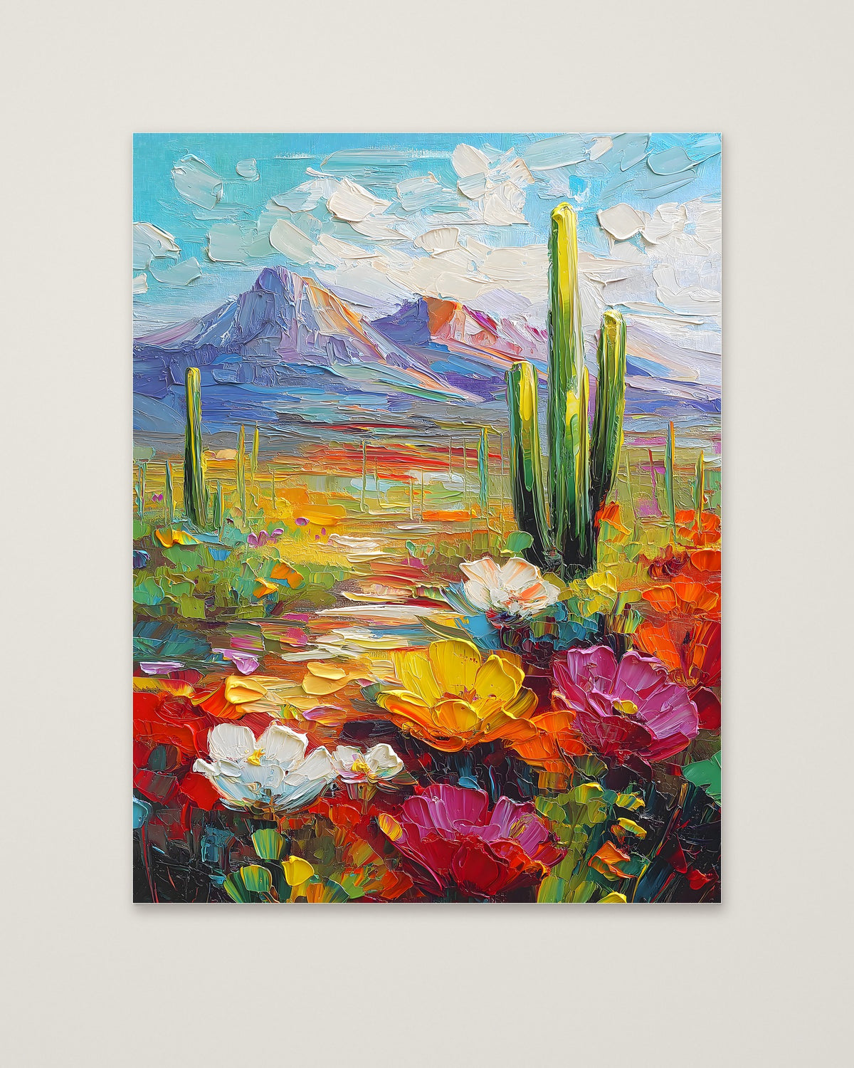 Colorful Desert Cactus Wildflower Art as an unframed matte paper print