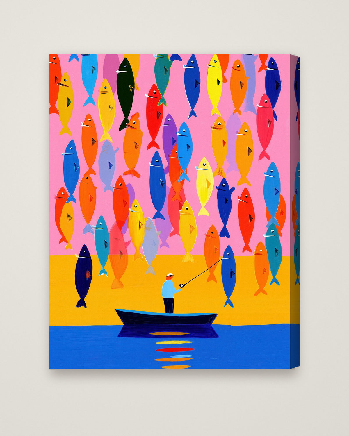 Colorful Fisherman Boat Art as a stretched canvas