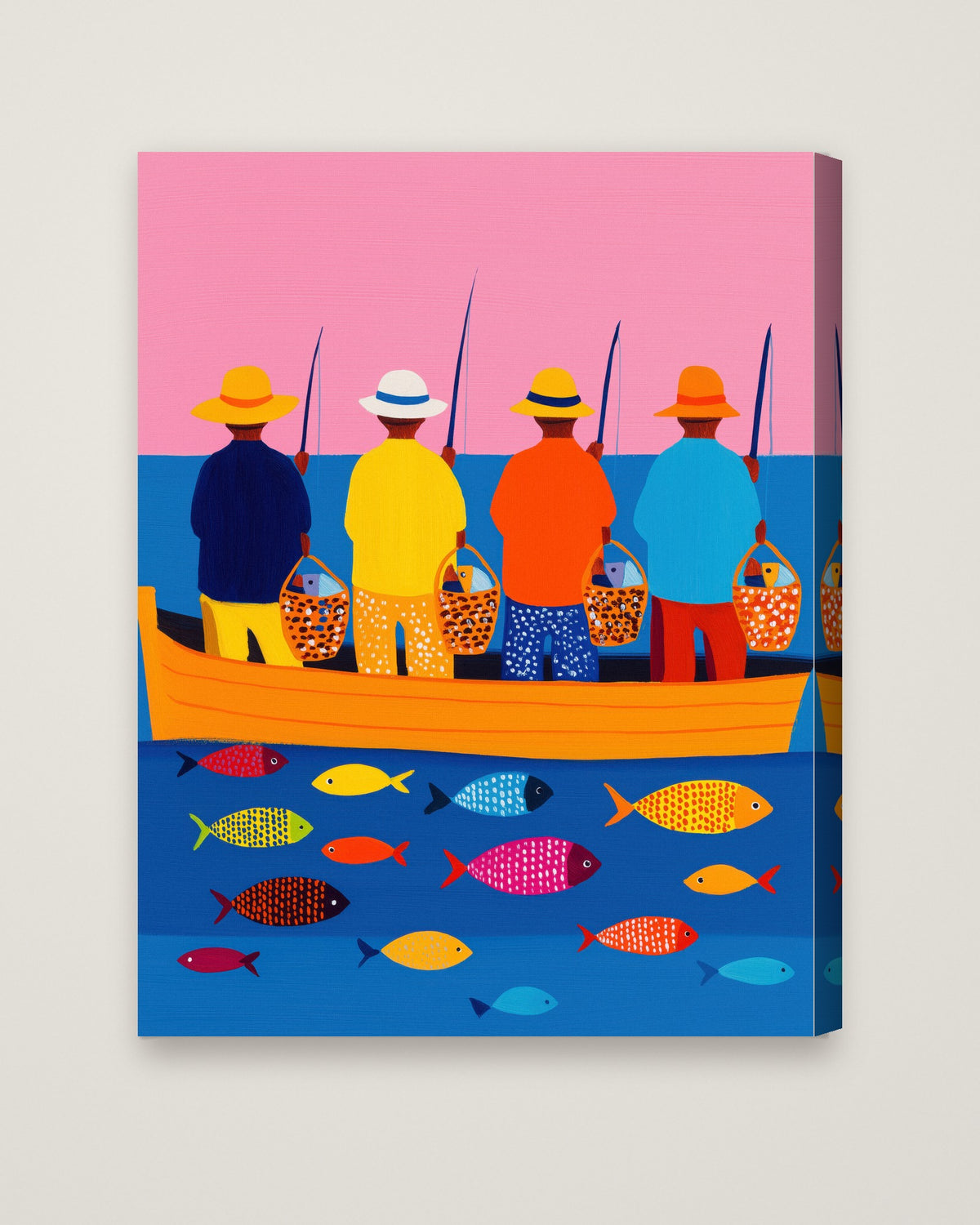 Colorful Fishermen Boat Art as a stretched canvas