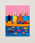 Colorful Fishermen Boat Art as an unframed matte paper print