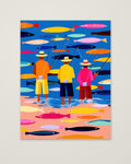 Colorful Fishermen Folk Art as an unframed matte paper print