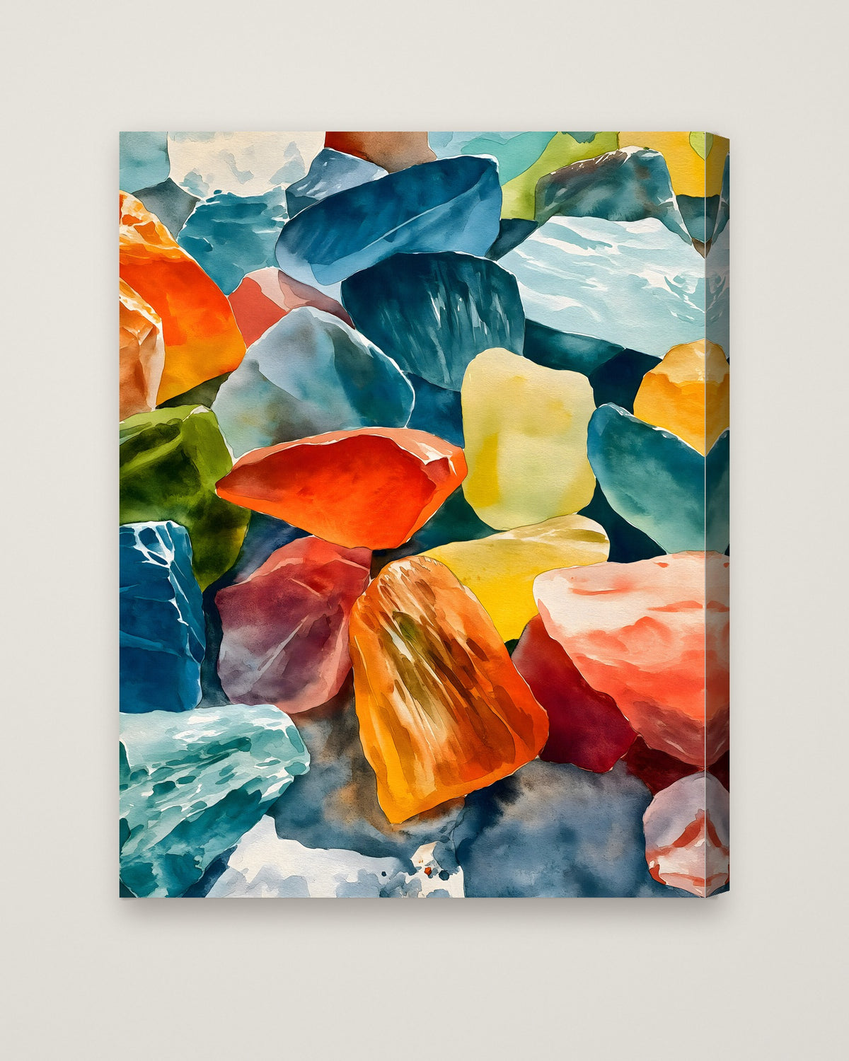 Colorful Gemstone Watercolor Art as a stretched canvas