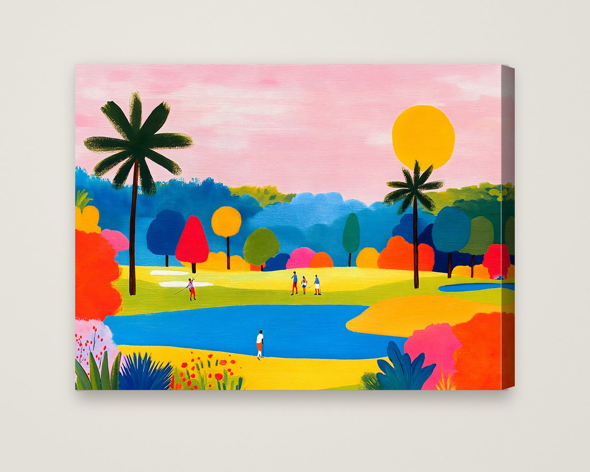 Colorful Golf Course Landscape Art as a stretched canvas