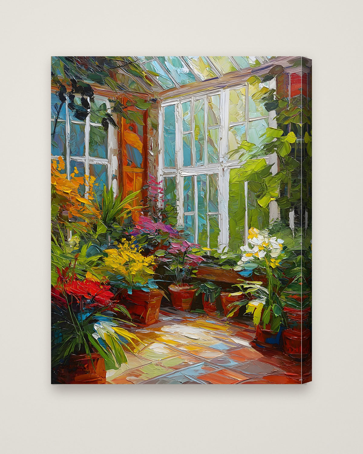 Colorful Greenhouse Conservatory Painting as a stretched canvas