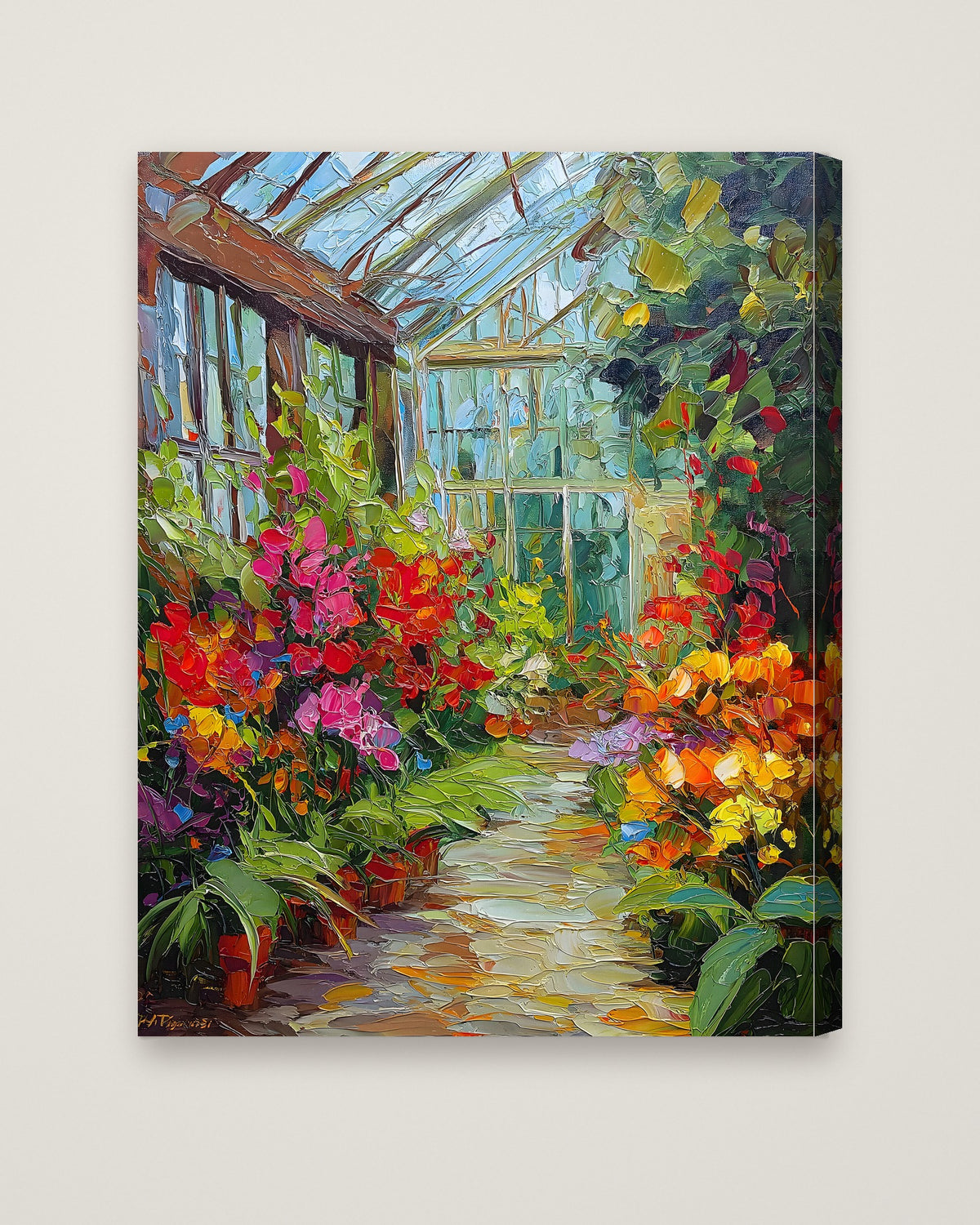 Colorful Greenhouse Floral Painting as a stretched canvas