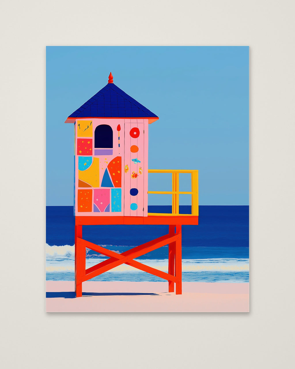 Colorful Lifeguard Tower Beach Art as an unframed matte paper print