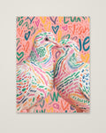 Colorful Lovebird Dove Couple Art as an unframed matte paper print