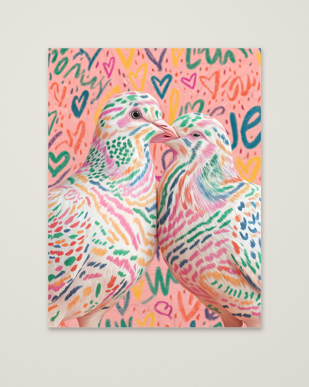 Colorful Lovebird Dove Couple Art as an unframed matte paper print