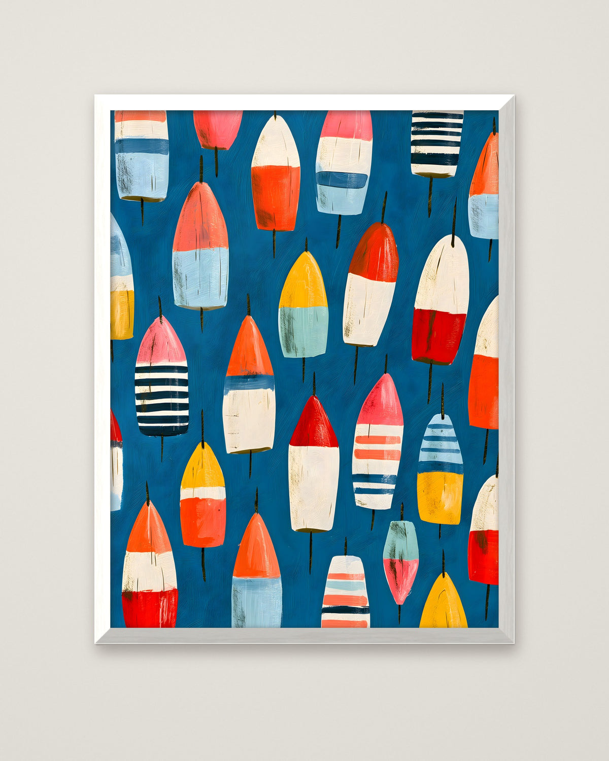 Colorful Nautical Buoy Art in a white frame