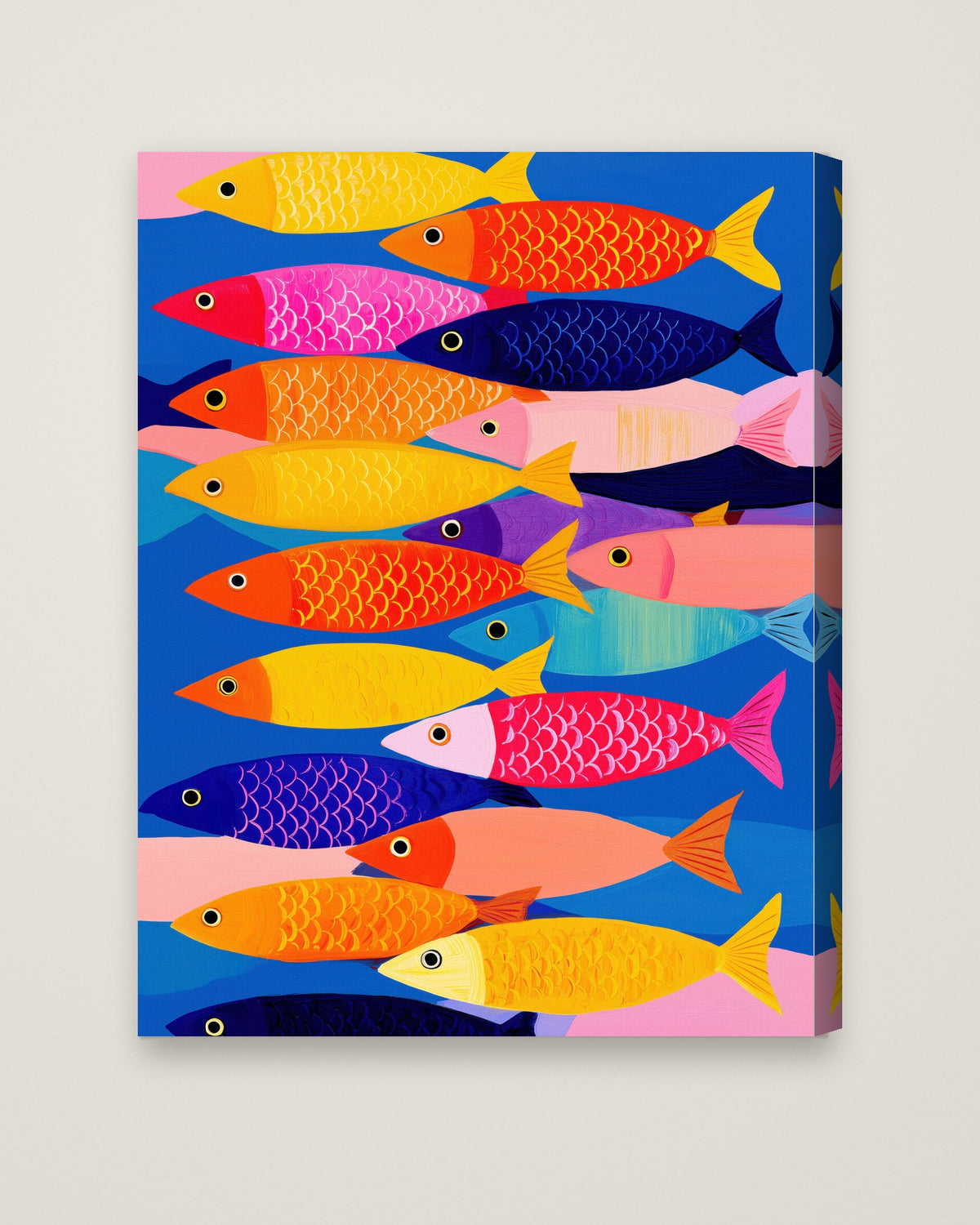 Colorful School Of Fish Art as a stretched canvas
