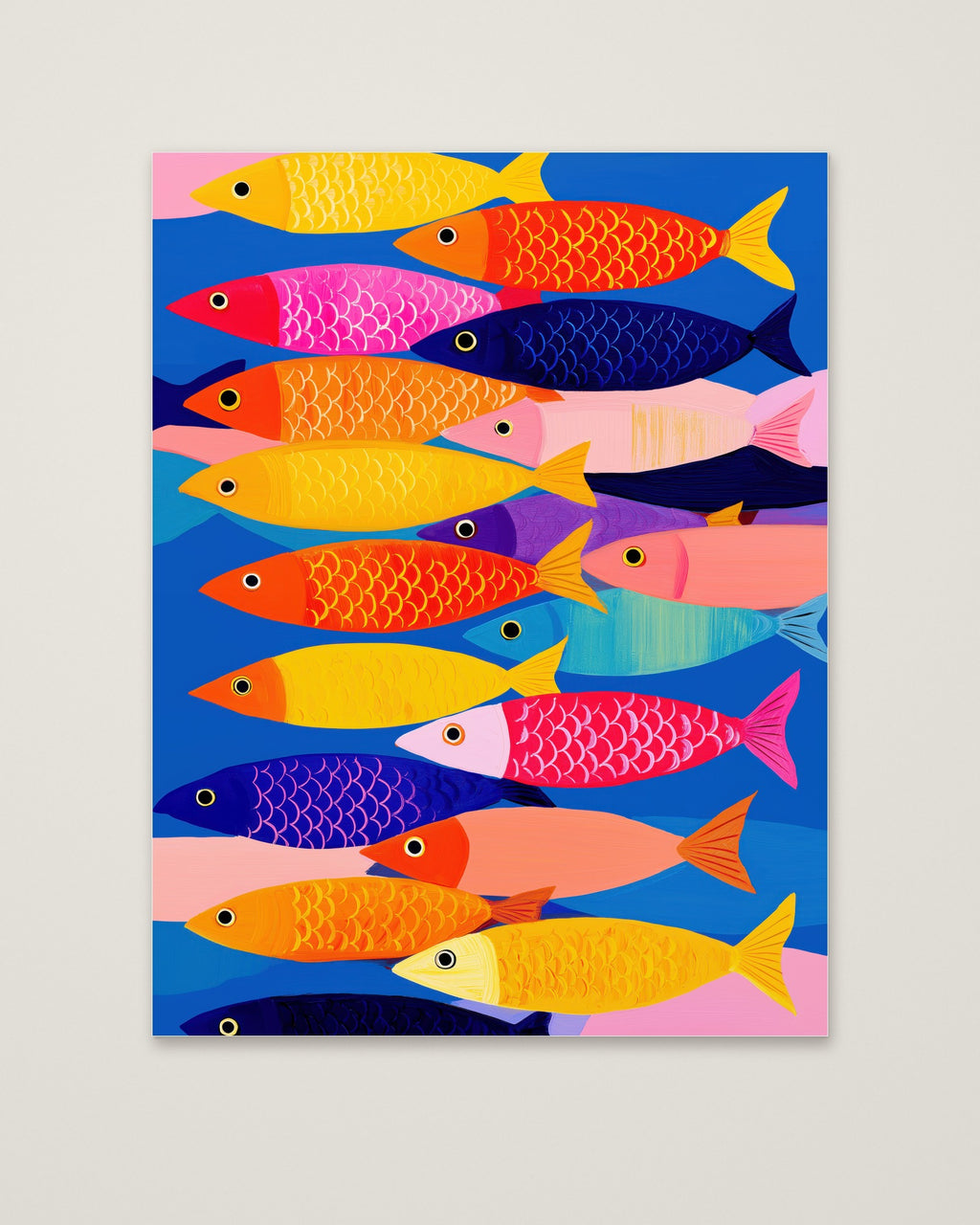 Colorful School Of Fish Art as an unframed matte paper print