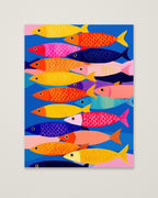 Colorful School Of Fish Art as an unframed matte paper print