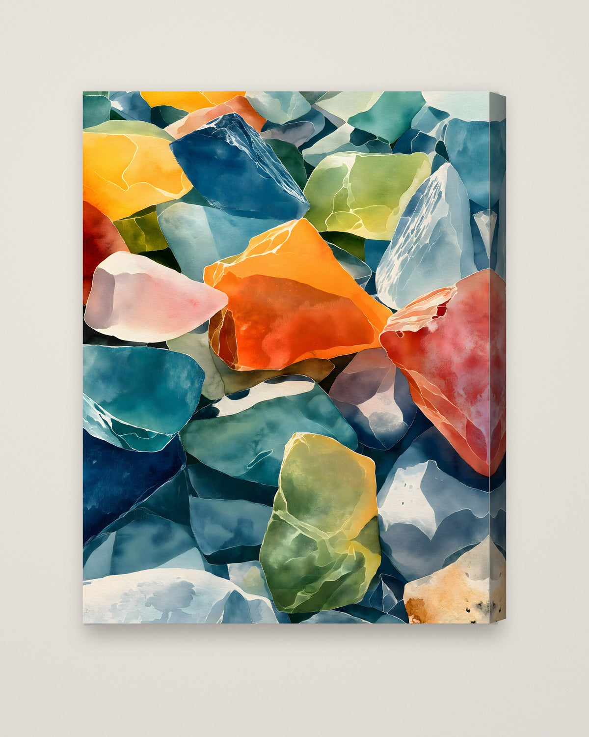 Colorful Sea Glass Watercolor Art as a stretched canvas