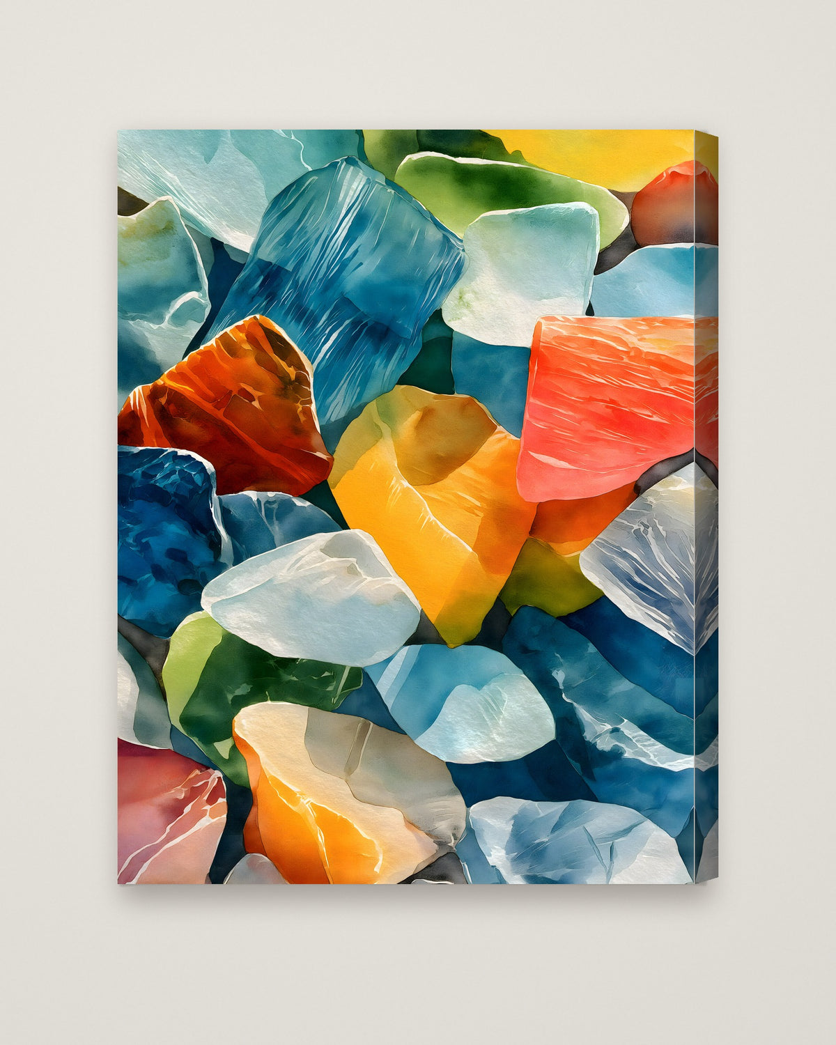 Colorful Sea Glass Watercolor Art as a stretched canvas