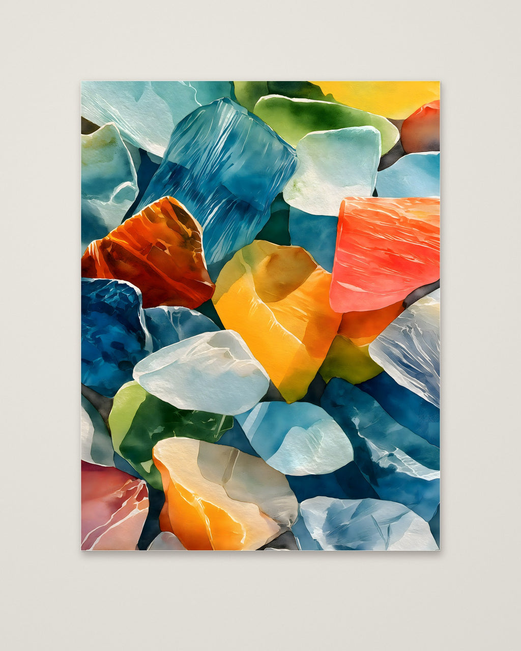 Colorful Sea Glass Watercolor Art as an unframed matte paper print