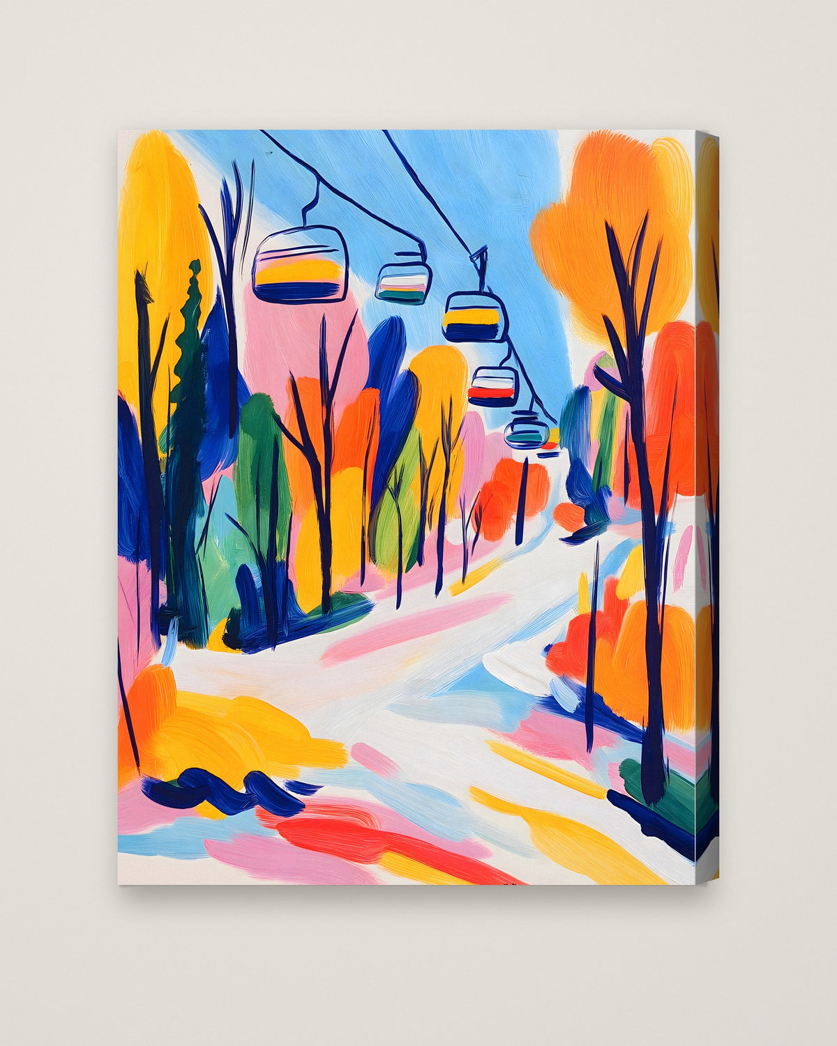 Colorful Ski Lift Mountain Art as a stretched canvas