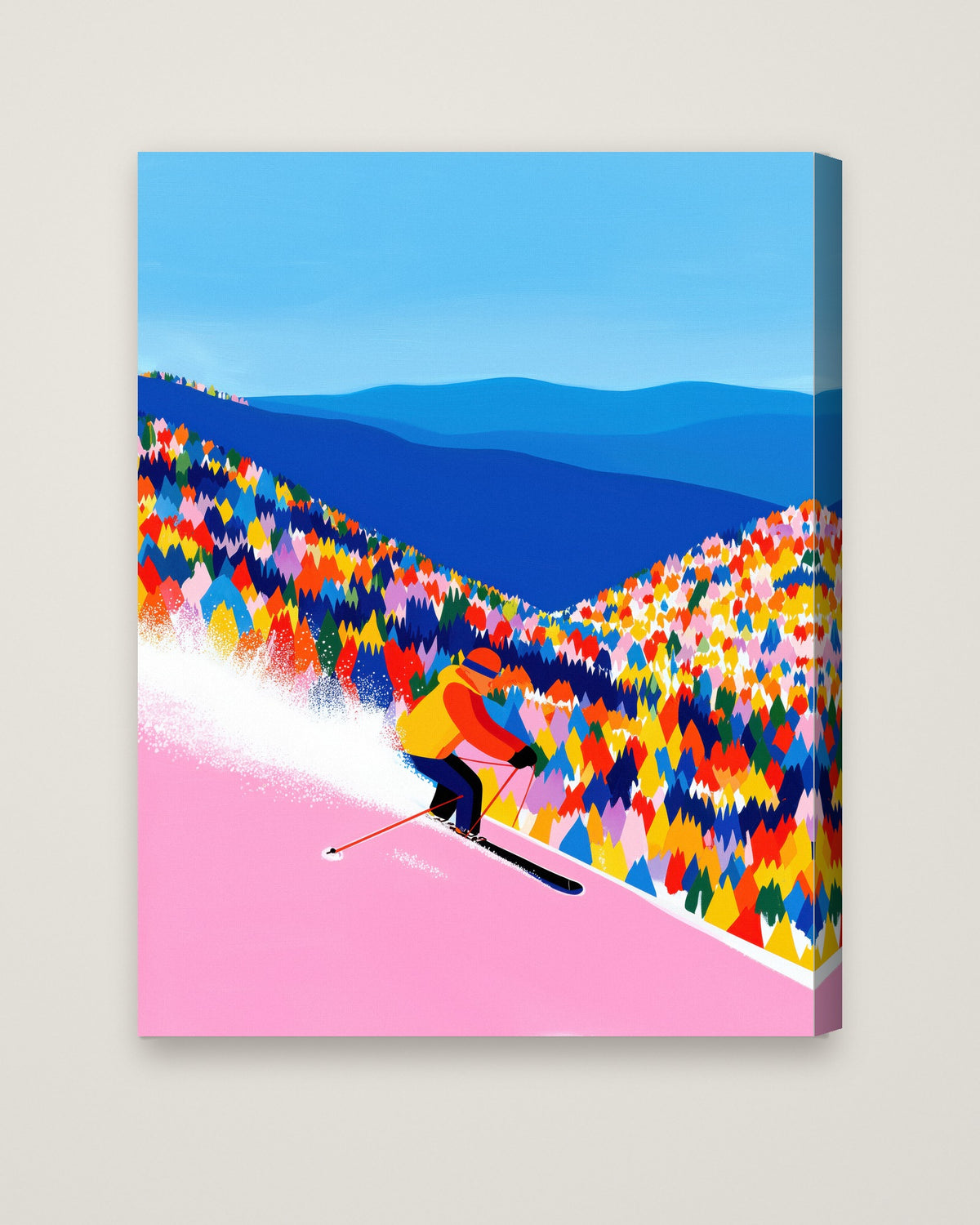 Colorful Skiing Mountain Art as a stretched canvas