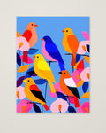 Colorful Songbird Flock Art as an unframed matte paper print