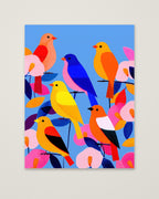 Colorful Songbird Flock Art as an unframed matte paper print