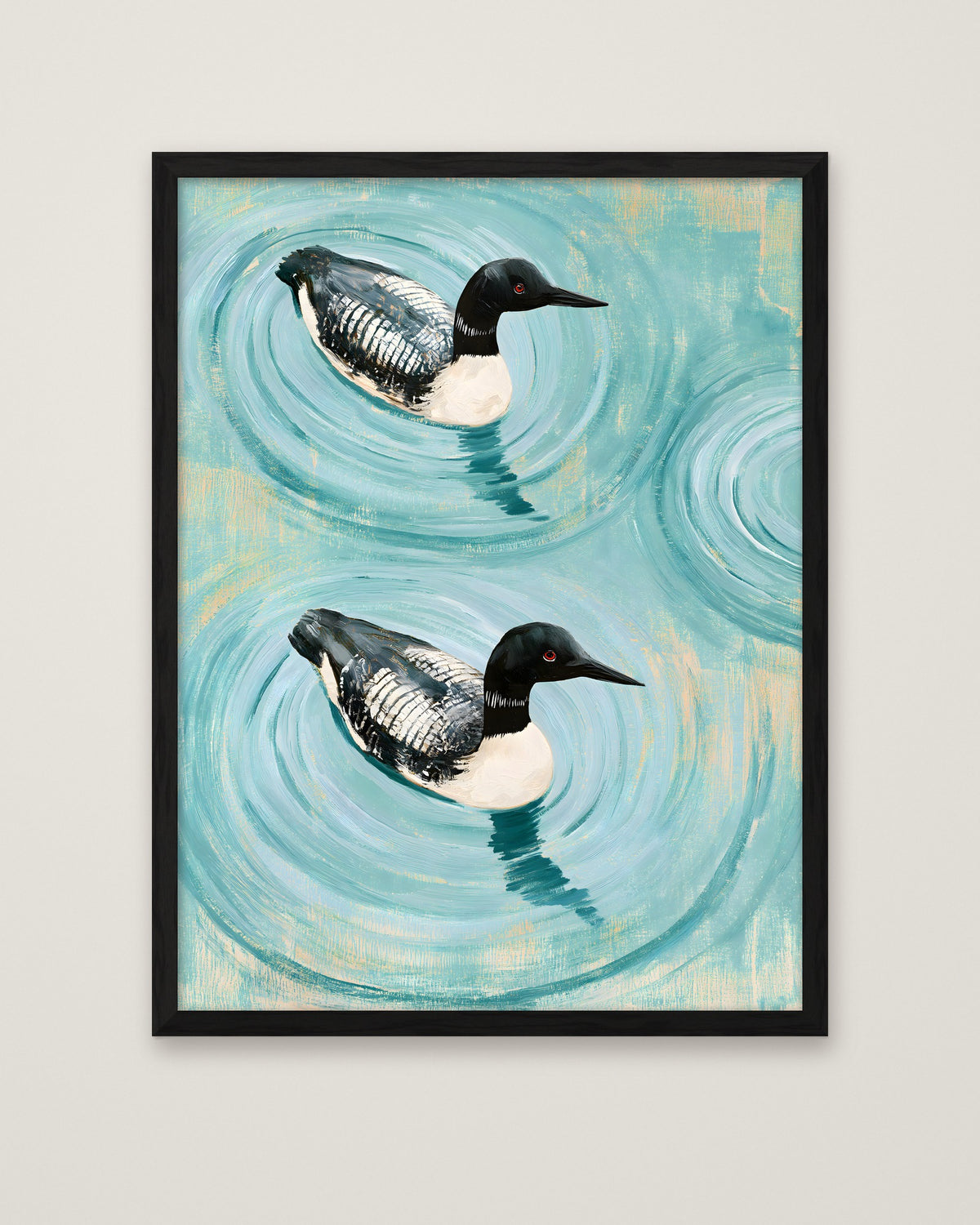 Common Loon Pair Painting in a black frame