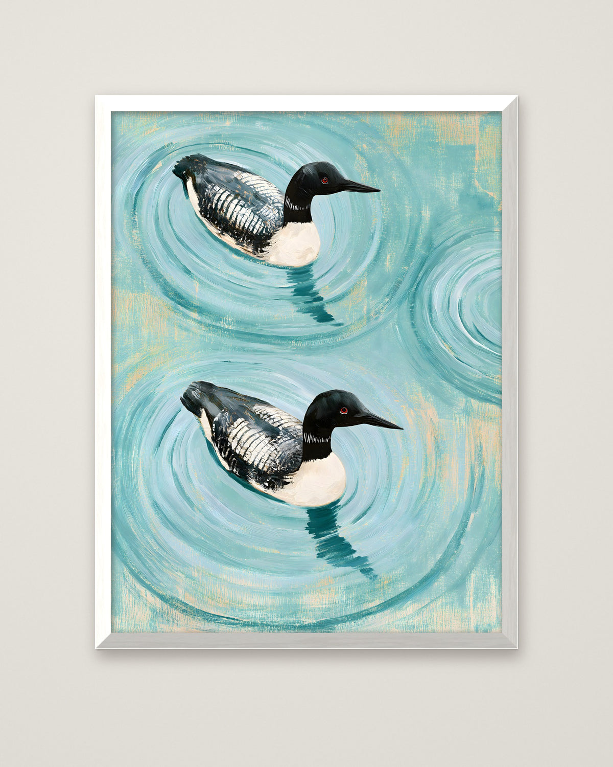 Common Loon Pair Painting in a white frame
