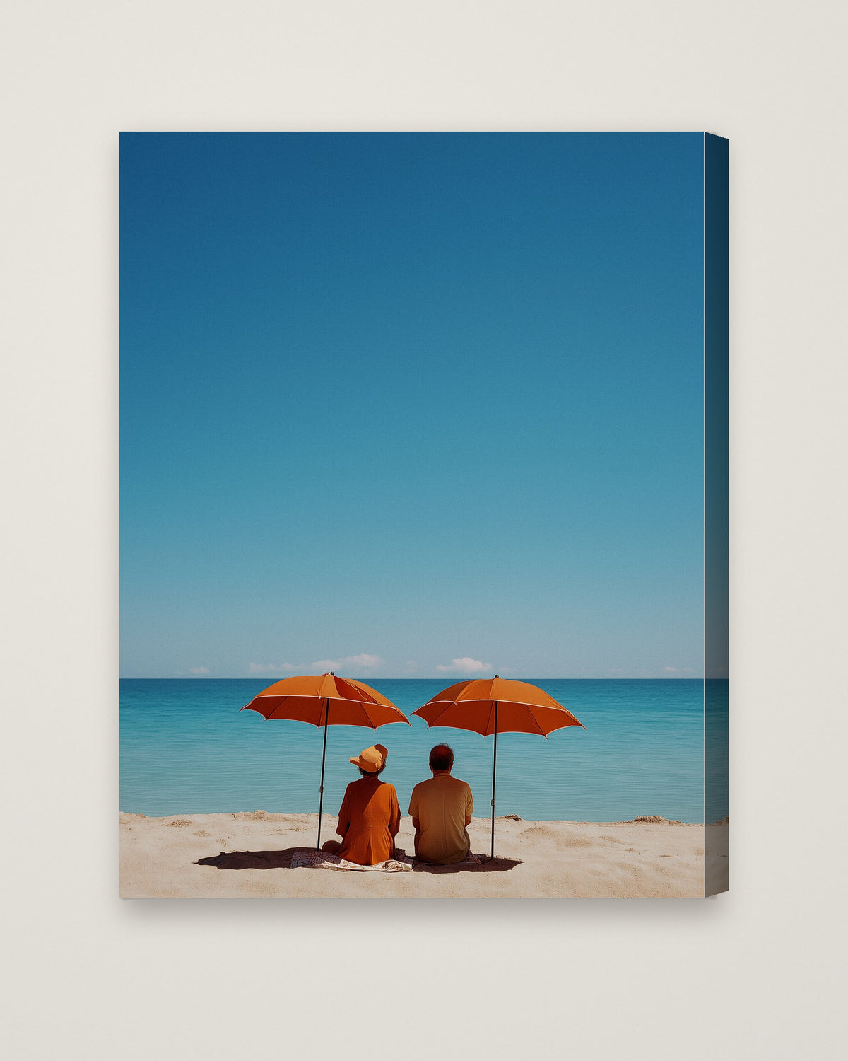 Couple Beach Umbrella Art as a stretched canvas