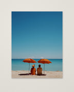 Couple Beach Umbrella Art as an unframed matte paper print