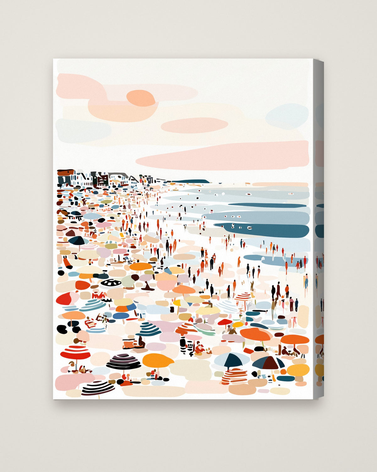 Crowded Summer Beach Scene Art as a stretched canvas