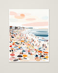 Crowded Summer Beach Scene Art as an unframed matte paper print