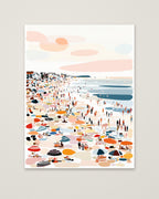 Crowded Summer Beach Scene Art as an unframed matte paper print