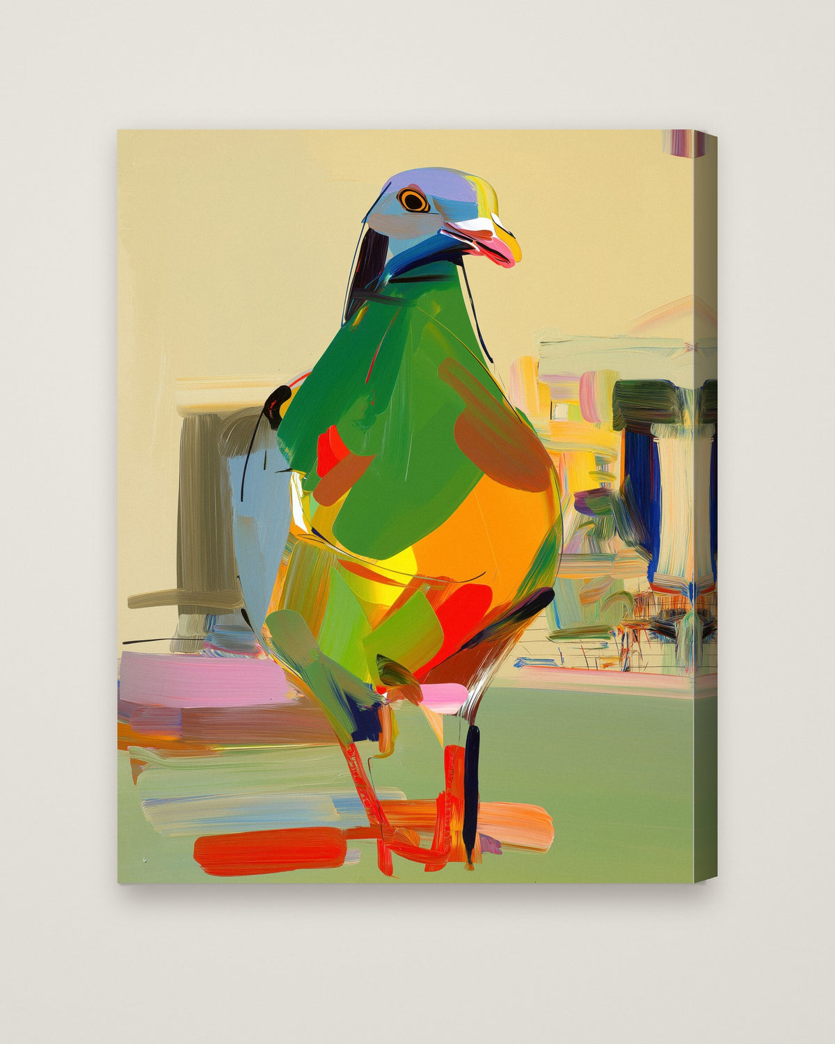 Cubist Pigeon Abstract Art as a stretched canvas