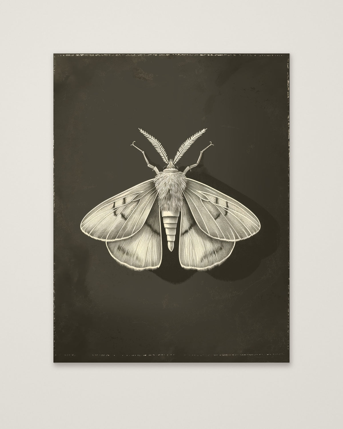 Dark Moth Botanical Illustration as an unframed matte paper print