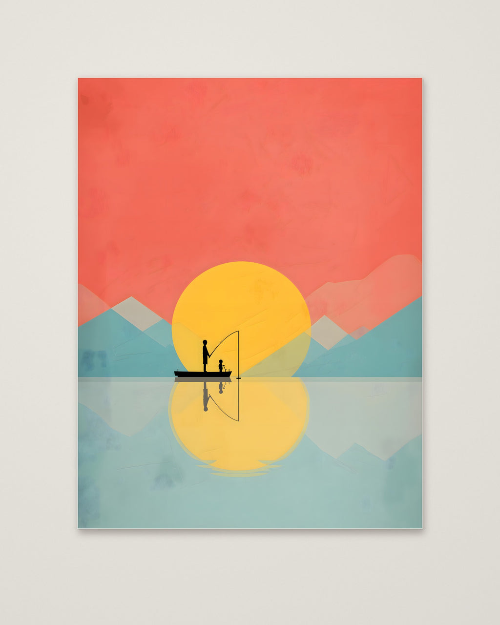 Father Child Fishing Sunset Art as an unframed matte paper print
